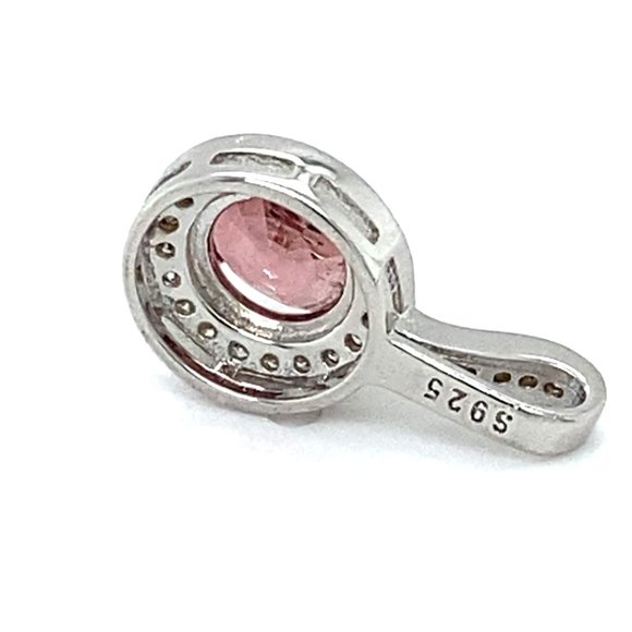Pink Tourmaline .89ct White Gold Silver Pendant - Picture 5 of 6